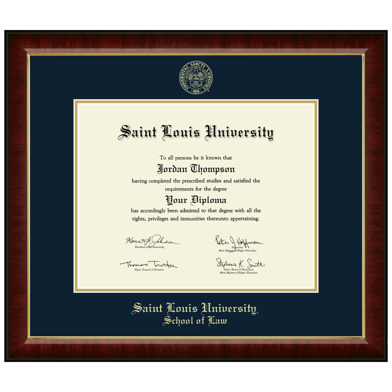 Gold Embossed Diploma Frame in Murano Saint Louis University Item