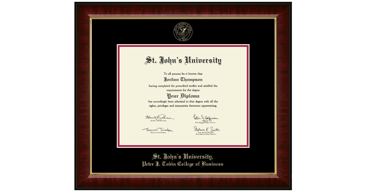 Gold Embossed Diploma Frame in Murano St. John's University, New York