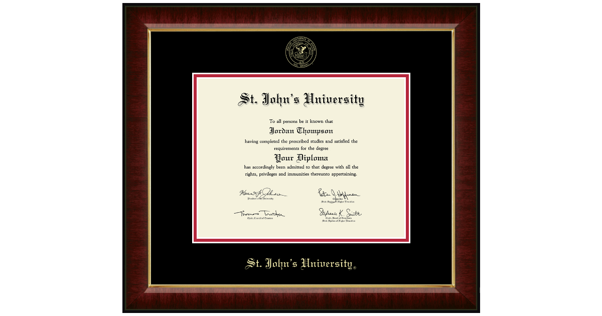 Gold Embossed Diploma Frame in Murano St. John's University, New York