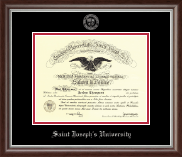 Saint Joseph's University in Pennsylvania diploma frame - Silver Embossed Diploma Frame in Devonshire