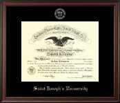Saint Joseph's University in Pennsylvania diploma frame - Silver Embossed Diploma Frame in Studio