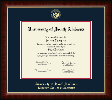 University of South Alabama diploma frame - Gold Embossed Diploma Frame in Murano