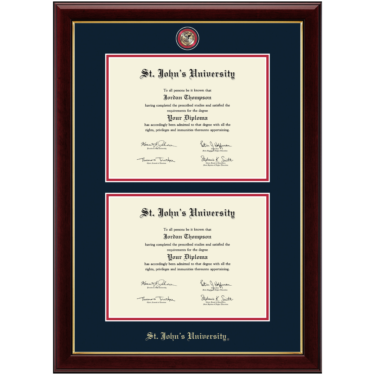 Masterpiece Medallion Double Diploma Frame in Gallery St. John's