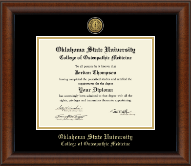 Oklahoma State University College of Osteopathic Medicine diploma frame - Gold Engraved Medallion Diploma Frame in Austin