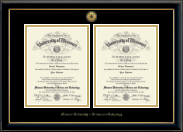 Missouri University of Science and Technology Gold Engraved Double Diploma Frame in Onyx Gold