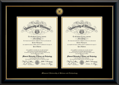 Missouri University of Science and Technology diploma frame - Gold Engraved Double Diploma Frame in Onyx Gold