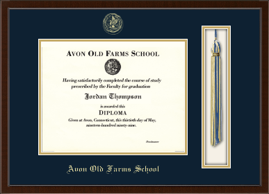 Avon Old Farms School in Connecticut diploma frame - Tassel & Cord Diploma Frame in Delta