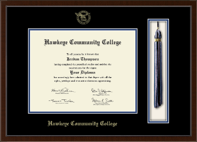 Hawkeye Community College diploma frame - 8.5'x11'- Tassel & Cord Diploma Frame in Delta