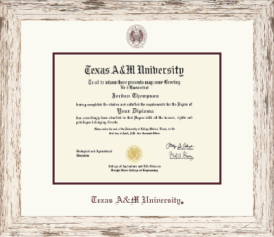 Texas A&M University diploma frame - Maroon Embossed Diploma Frame in Barnwood White