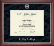 Colby College diploma frame - Silver Engraved Medallion Diploma Frame in Kensington Silver