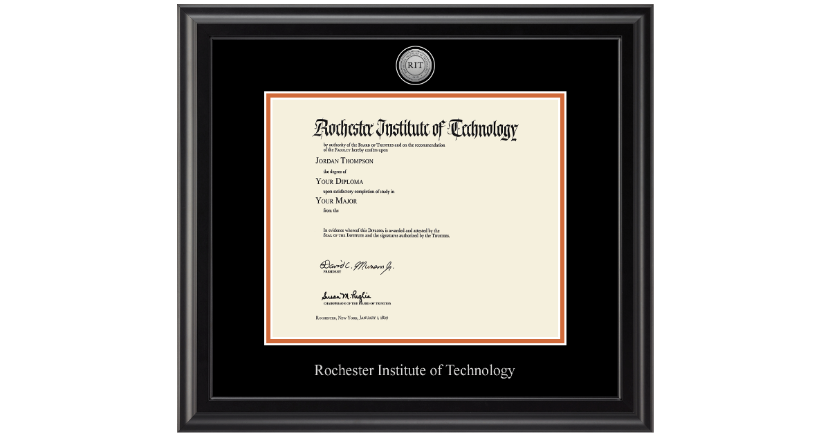 Silver Engraved Medallion Diploma Frame in Midnight Rochester Institute