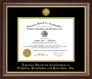 American Board for Certification in Orthotics, Prosthetics & Pedorthics Gold Engraved Medallion Certificate Frame in Hampshire