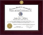 American Board for Certification in Orthotics, Prosthetics & Pedorthics Century Gold Engraved Certificate Frame in Cordova