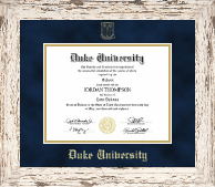 Duke University Gold Embossed Diploma Frame in Barnwood White