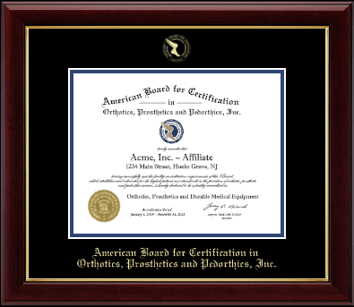 American Board for Certification in Orthotics, Prosthetics & Pedorthics diploma frame - Gold Embossed Diploma Frame in Gallery