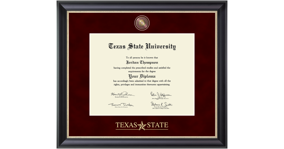 Regal Edition Diploma Frame in Noir Texas State University Item