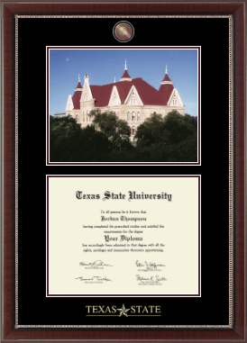 Texas State University diploma frame - Campus Scene Masterpiece Diploma Frame in Chateau