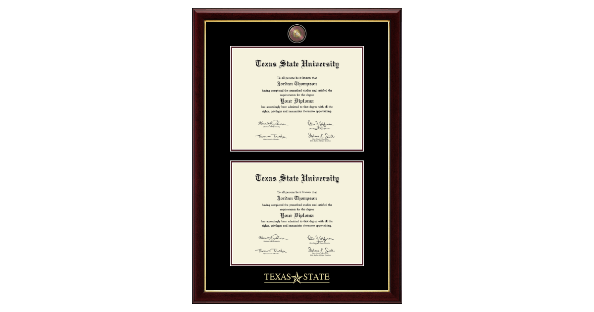 Masterpiece Medallion Double Diploma Frame in Gallery Texas State