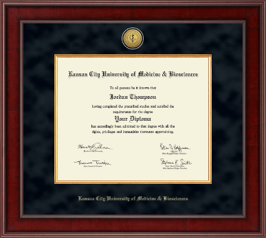 Kansas City University of Medicine and Biosciences diploma frame - Presidential Gold Engraved Diploma Frame in Jefferson