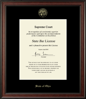 State of Ohio certificate frame - Gold Embossed Certificate Frame Vertical in Studio