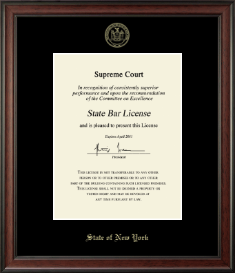 State of New York certificate frame - Gold Embossed Certificate Frame in Studio