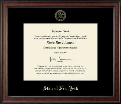 State of New York certificate frame - Gold Embossed Certificate Frame in Studio