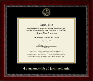 Commonwealth of Pennsylvania certificate frame - Gold Embossed Certificate Frame in Sutton