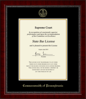 Commonwealth of Pennsylvania certificate frame - Gold Embossed Certificate Frame in Sutton