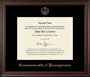Commonwealth of Pennsylvania Gold Embossed Certificate Frame in Studio