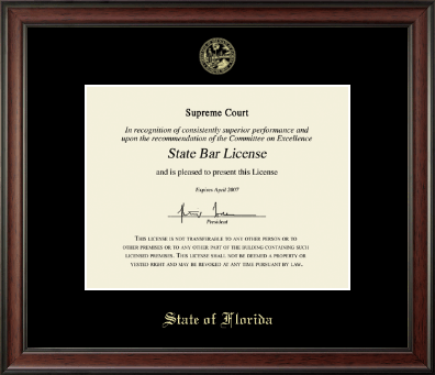 State of Florida certificate frame - Gold Embossed Certificate Frame Black Studio in Studio