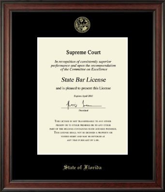 State of Florida certificate frame - Gold Embossed Certificate Frame Studio in Studio