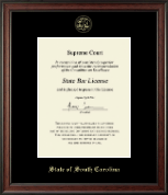 State of South Carolina Gold Embossed Certificate Frame in Studio
