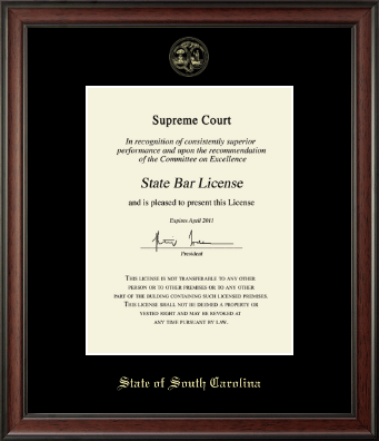 State of South Carolina certificate frame - Gold Embossed Certificate Frame in Studio