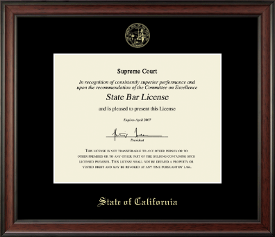State of California certificate frame - Gold Embossed Certificate Frame in Studio