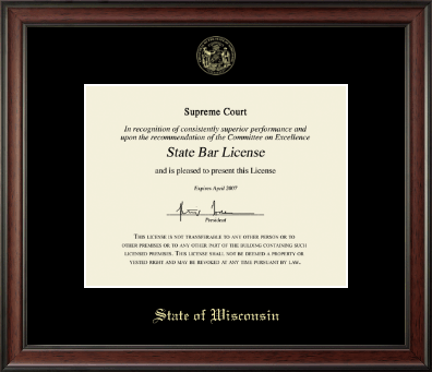 State of Wisconsin certificate frame - Gold Embossed Certificate Frame in Studio