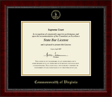 Commonwealth of Virginia certificate frame - Gold Embossed Certificate Frame in Sutton