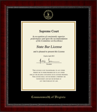 Commonwealth of Virginia certificate frame - Gold Embossed Certificate Frame in Sutton