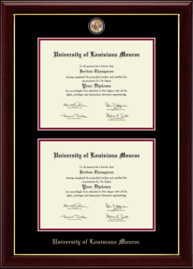 University of Louisiana Monroe diploma frame - Masterpiece Medallion Double Diploma Frame in Gallery