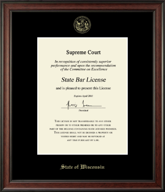 State of Wisconsin certificate frame - Gold Embossed Certificate Frame in Studio