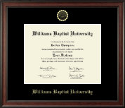 Williams Baptist University Gold Embossed Diploma Frame in Studio