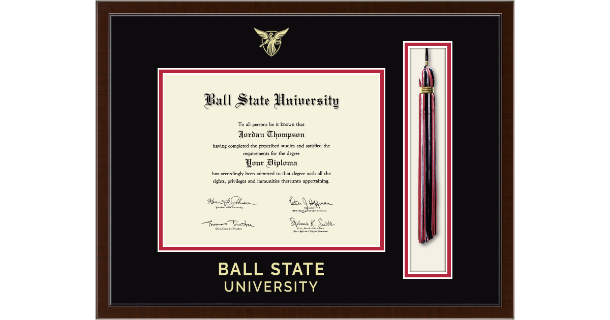 Ball State University Petite Diploma Frame - Mahogany Wood Frame With Gold Trim & School Seal - View #2