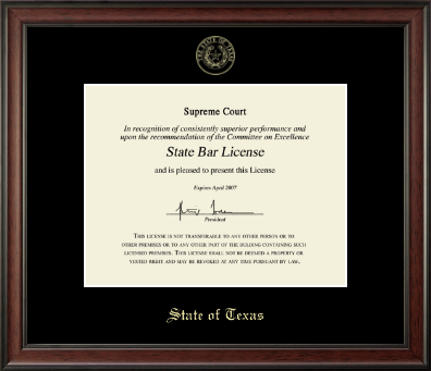 State of Texas certificate frame - Gold Embossed Certificate Frame in Studio