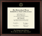 UT Health Science Center at San Antonio Gold Embossed Diploma Frame in Studio