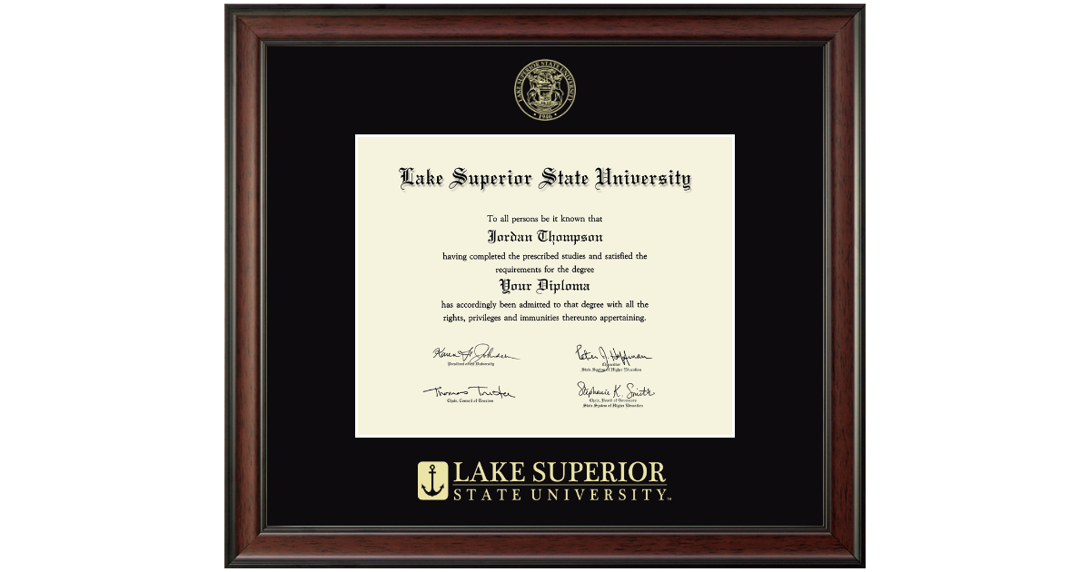 Gold Embossed Diploma Frame in Studio Lake Superior State University