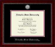 Nicholls State University Silver Engraved Medallion Diploma Frame in Sutton