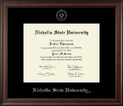 Nicholls State University Silver Embossed Diploma Frame in Studio
