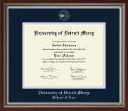 University of Detroit Mercy diploma frame - PhD - Law - Silver Embossed Diploma Frame in Devonshire