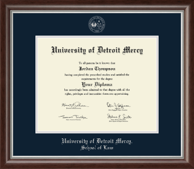 University of Detroit Mercy diploma frame - PhD - Law - Silver Embossed Diploma Frame in Devonshire