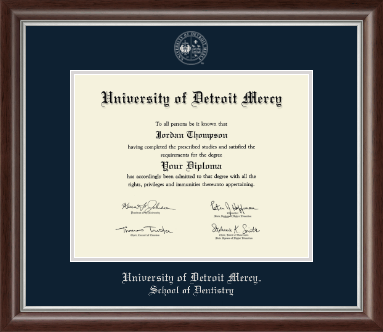 University of Detroit Mercy diploma frame - PhD - Dentistry - Silver Embossed Diploma Frame in Devonshire