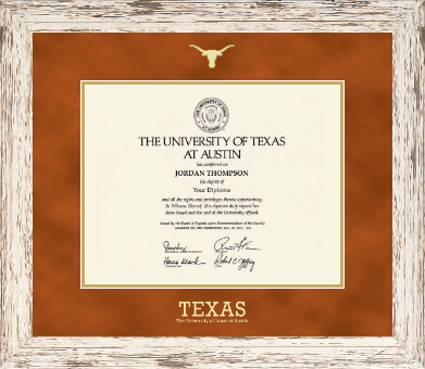 The University of Texas at Austin diploma frame - Gold Embossed Longhorn Diploma Frame in Barnwood White